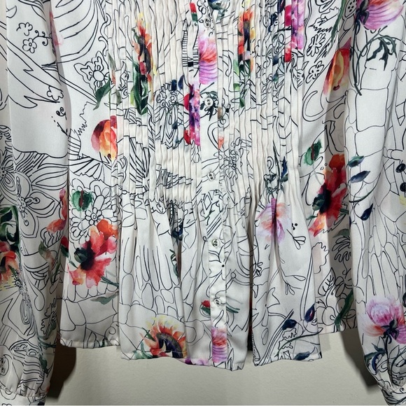 Anthropologie Geisha Barnes Pintucked Ivory Floral Abstract  Button Down Shirt - Picture 6 of 12